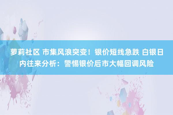 萝莉社区 市集风浪突变！银价短线急跌 白银日内往来分析：警惕银价后市大幅回调风险