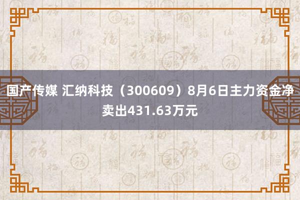 国产传媒 汇纳科技（300609）8月6日主力资金净卖出431.63万元